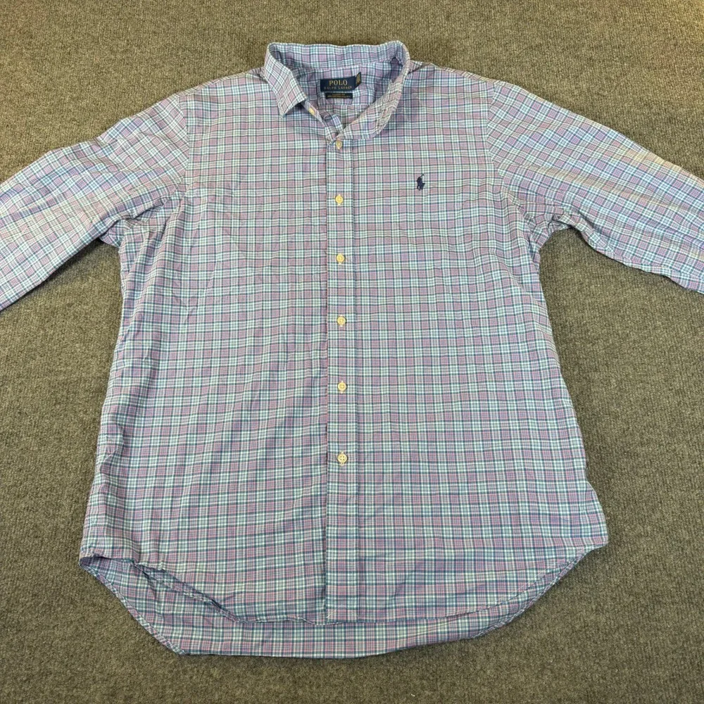 Polo Ralph Lauren Mens Large Classic Fit Cotton Plaid Button Down Shirt #3648